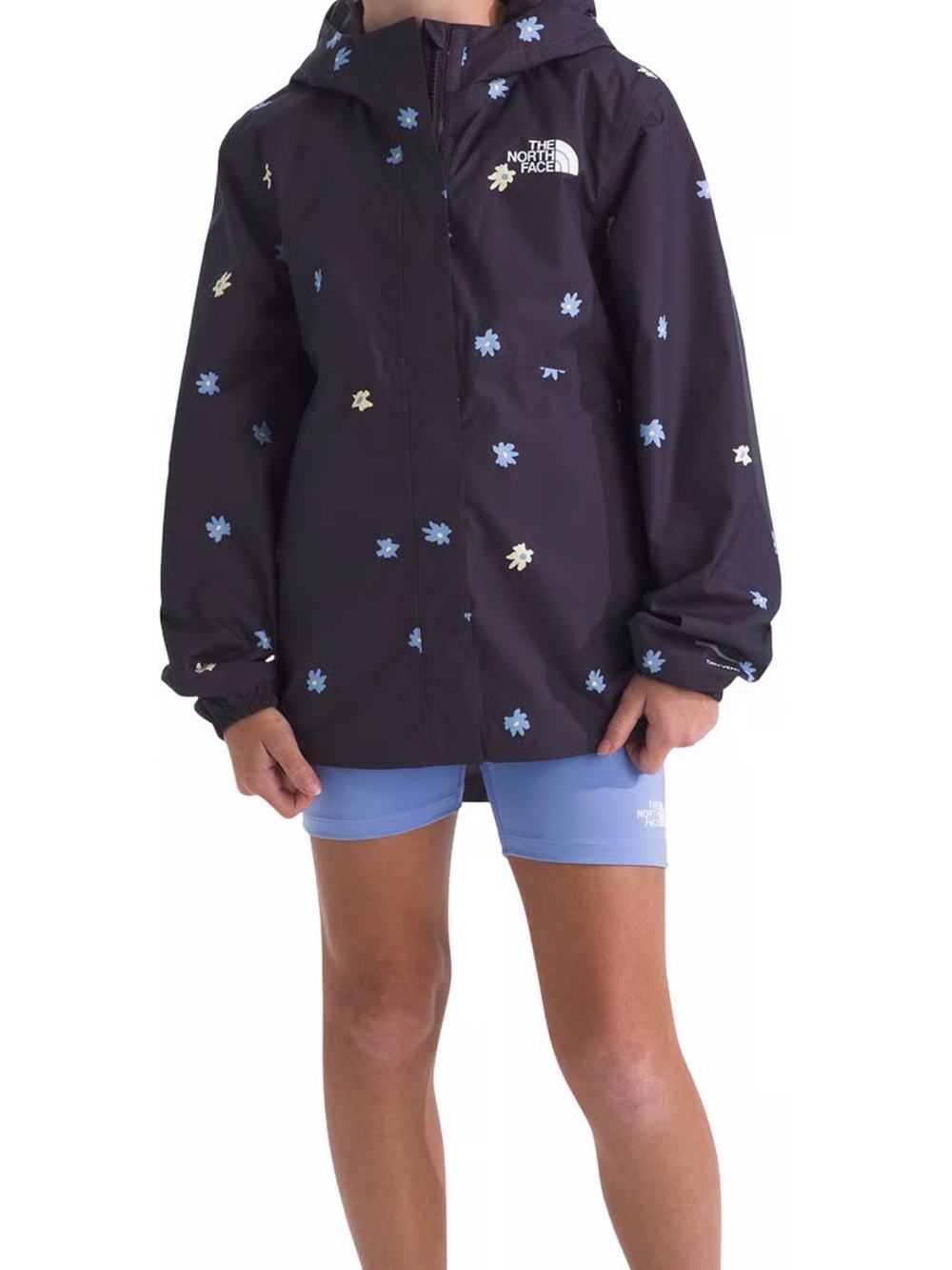 The North Face Navy Floral Hooded Raincoat with Blue & Cream Accents